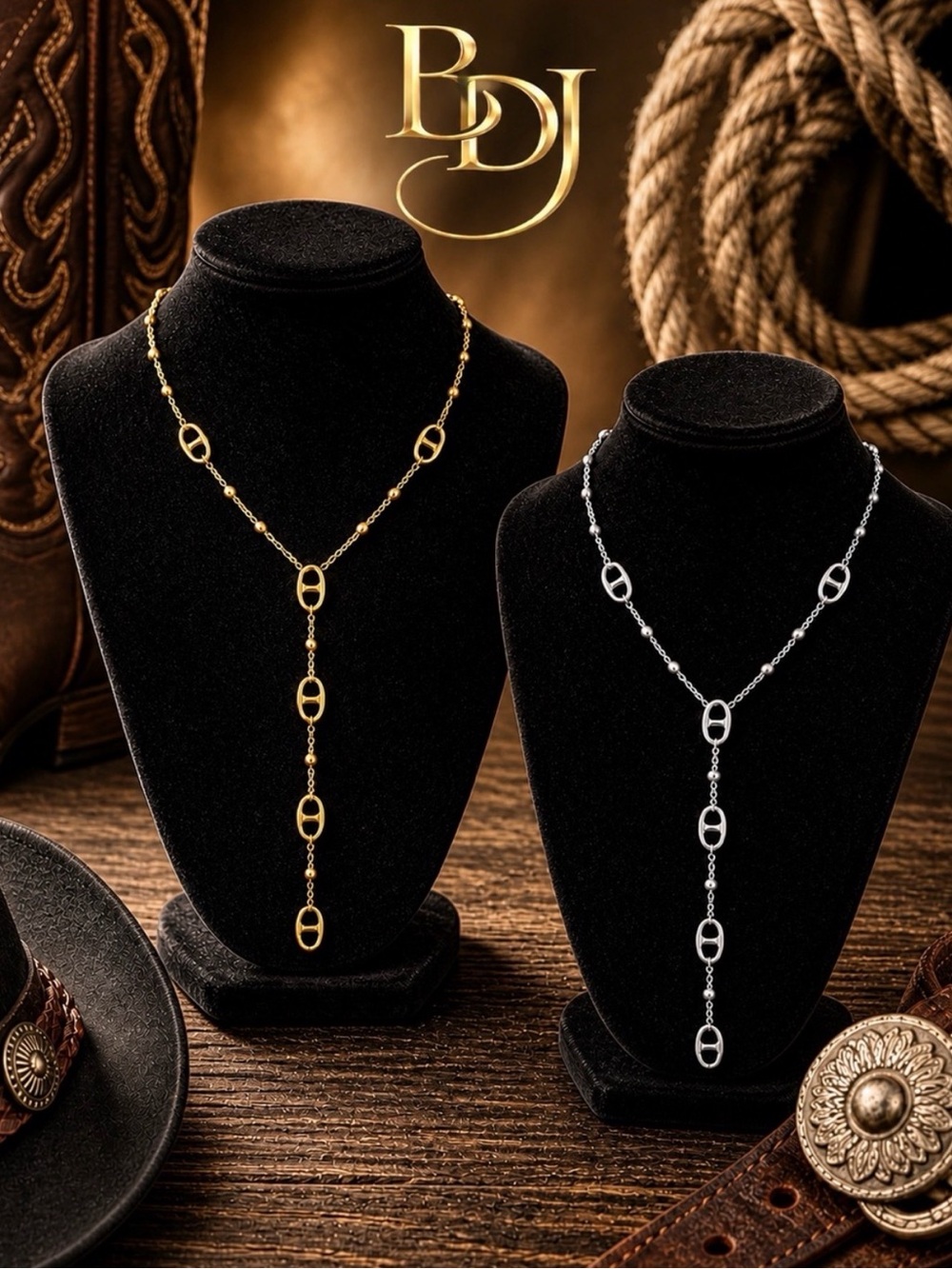 Women’s Gold and Silver Link Y-Drop Necklace Set